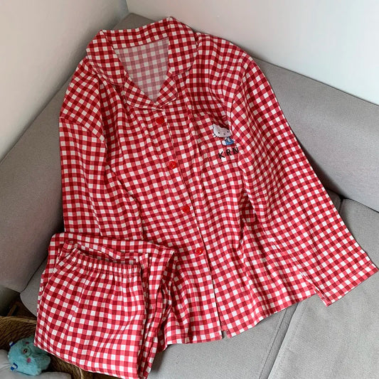 Plus Size Hello Kitty Pajamas Set for Women | Kawaii Long Sleeve Two Piece Sleepwear | Cute Christmas Gift