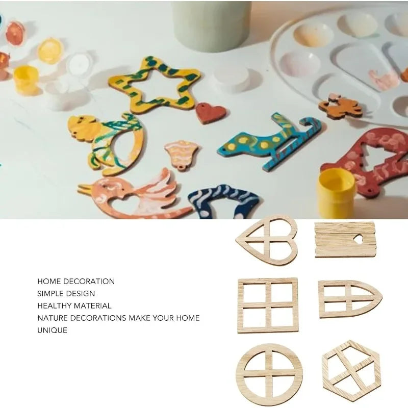 25pcs Wood Window Cutouts – Unfinished Wooden Slices for DIY Crafts, Kids Projects & Home Decor