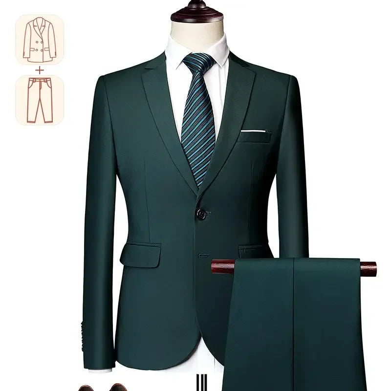 2025 Men's Business Casual Suit – Solid Color Formal Wedding & Prom Tuxedo Set