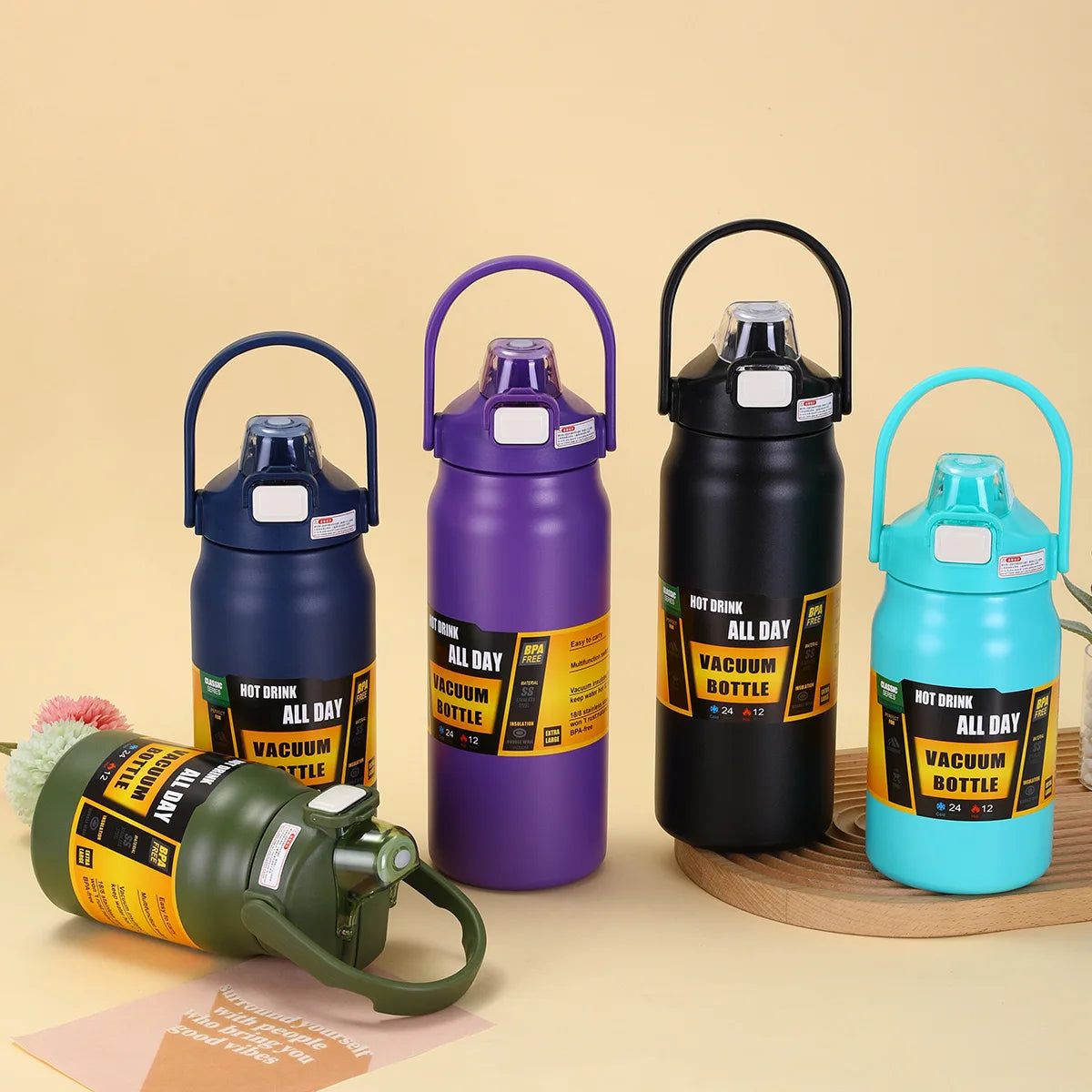 زجاجة حرارية من الفولاذ المقاوم للصدأ سعة 1.5 لتر - قارورة مياه معزولة مفرغة من الهواء بسعة كبيرة للمشروبات الساخنة والباردة