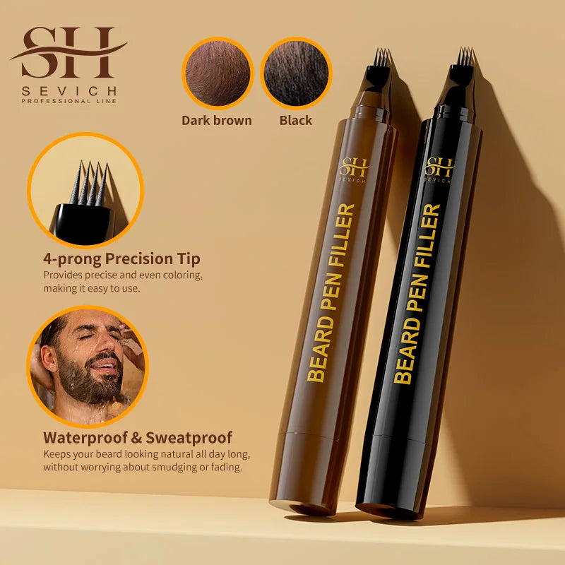 Waterproof Beard & Moustache Filler Pen – Black Beard Enhancer with Brush Tip for Natural-Looking Definition