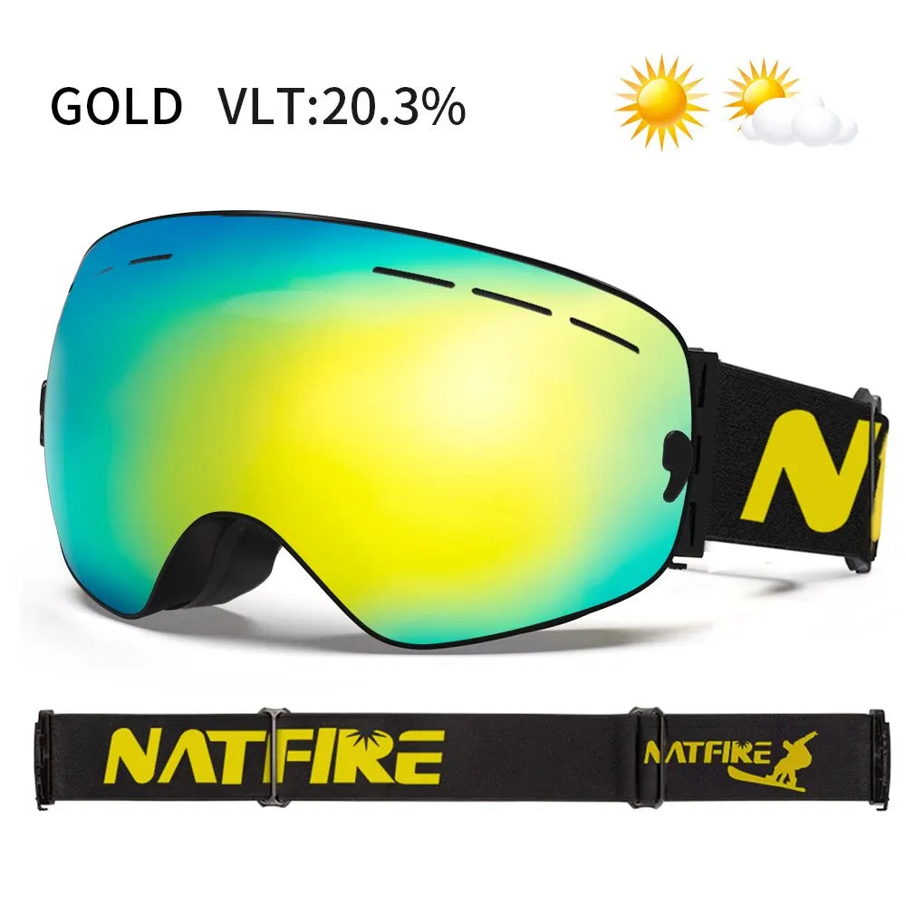 NATFIRE Ski Goggles – Double-Layer Anti-Fog UV400 Snowboard & Snowmobile Glasses for Outdoor Sports Skiing