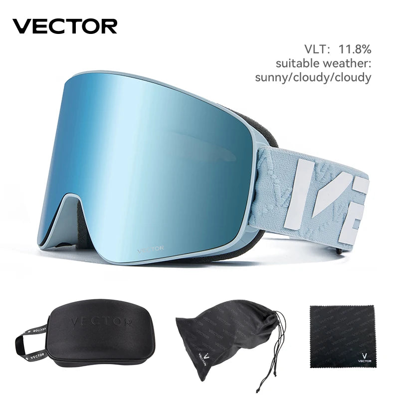 VECTOR Double-Layer Ski Goggles – Anti-Fog Magnetic Absorption Cylindrical UV400 Glasses for Men & Women, Snowboard & Ski POC Eyewear