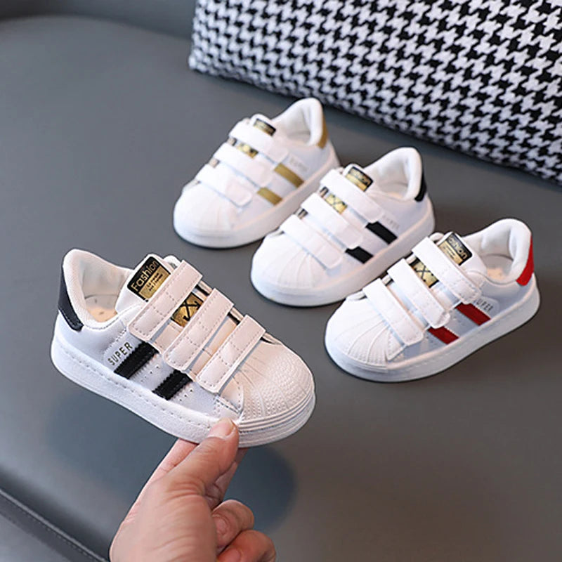 Children's Fashion Sneakers – White Non-Slip Breathable Casual Shoes for Boys, Girls & Toddlers