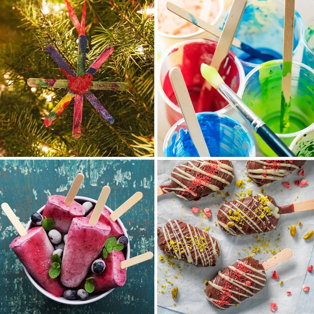 50–500 pcs Colored Wooden Popsicle Sticks – Natural Craft Sticks for DIY Crafts, Resin Projects & Making Tools