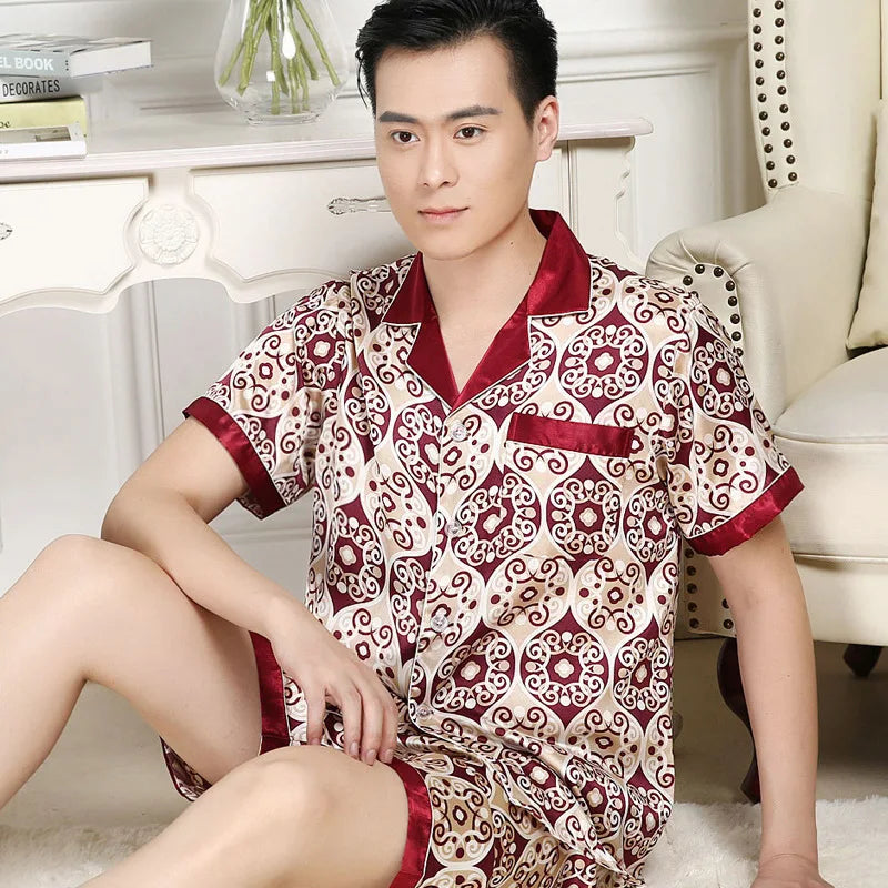 Men's High Quality Pajama Set | Spring & Autumn Thin Ice Silk Polyester Sleepwear | Long Sleeve Plus Size Summer Homewear