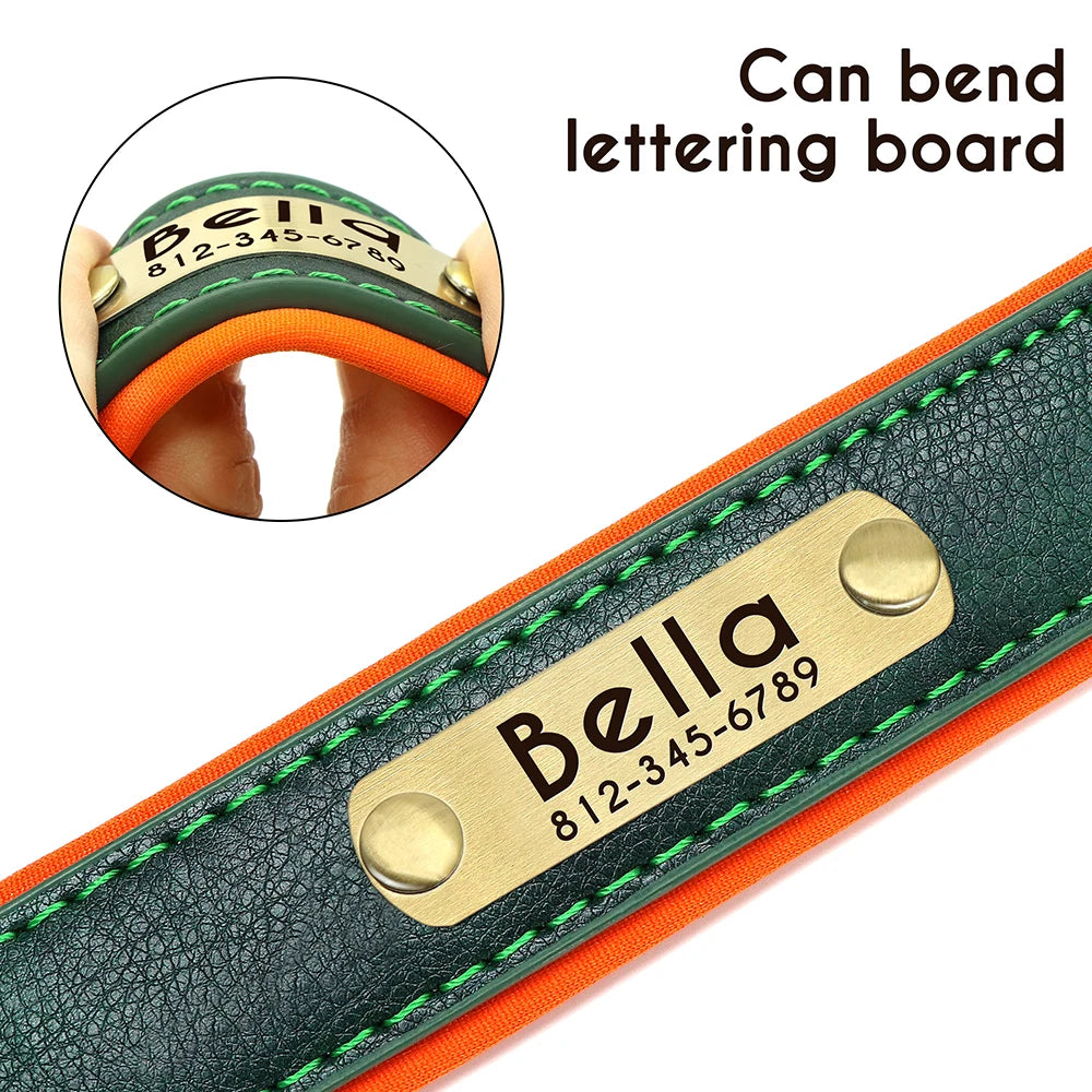 Custom PU Leather Dog Collar – Soft Padded with Engraved Nameplate, Adjustable for Small, Medium & Large Dogs