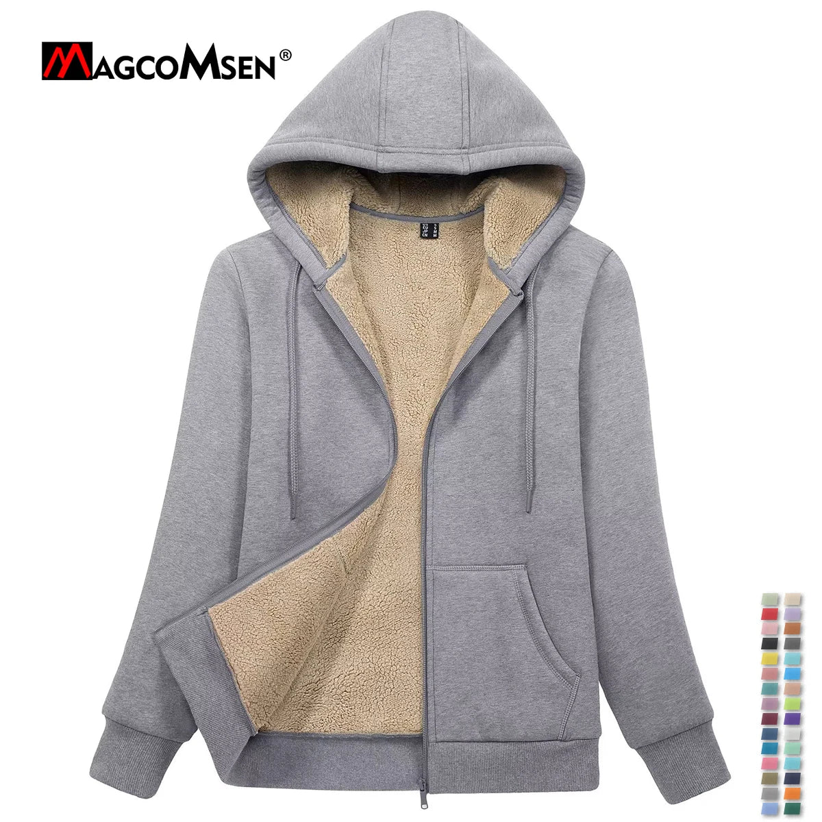 MAGCOMSEN Women’s Sherpa-Lined Fleece Zip-Up Hoodie Winter Warm Thick Jacket