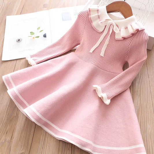 Baby Girls Knitted Sweater Dress Warm Pleated Princess Outfit Winter Clothing