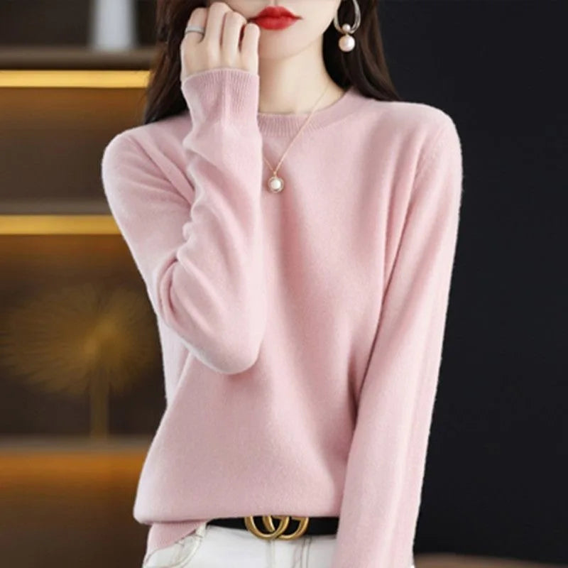 Women O-Neck Sweater Autumn Winter Basic Pullover Warm Long-Sleeve Knitwear