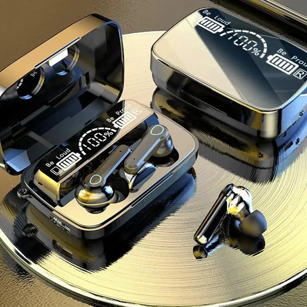 سماعة بلوتوث M19 الأصلية | سماعات أذن رياضية لاسلكية مع تحكم باللمس، شاشة LED، وحافظة شحن باور بانك