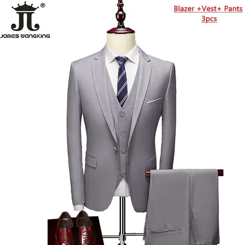 M-6XL 15 Colors Men's 3-Piece Formal Suit – Jacket, Vest & Pants for Business, Groom & Wedding