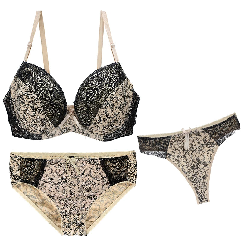 Nouvell Seamless Push Up Bra Set 3-Piece Women’s Underwear BCDEF Cup Plus Size Lingerie Beige Black Blue Purple Red White