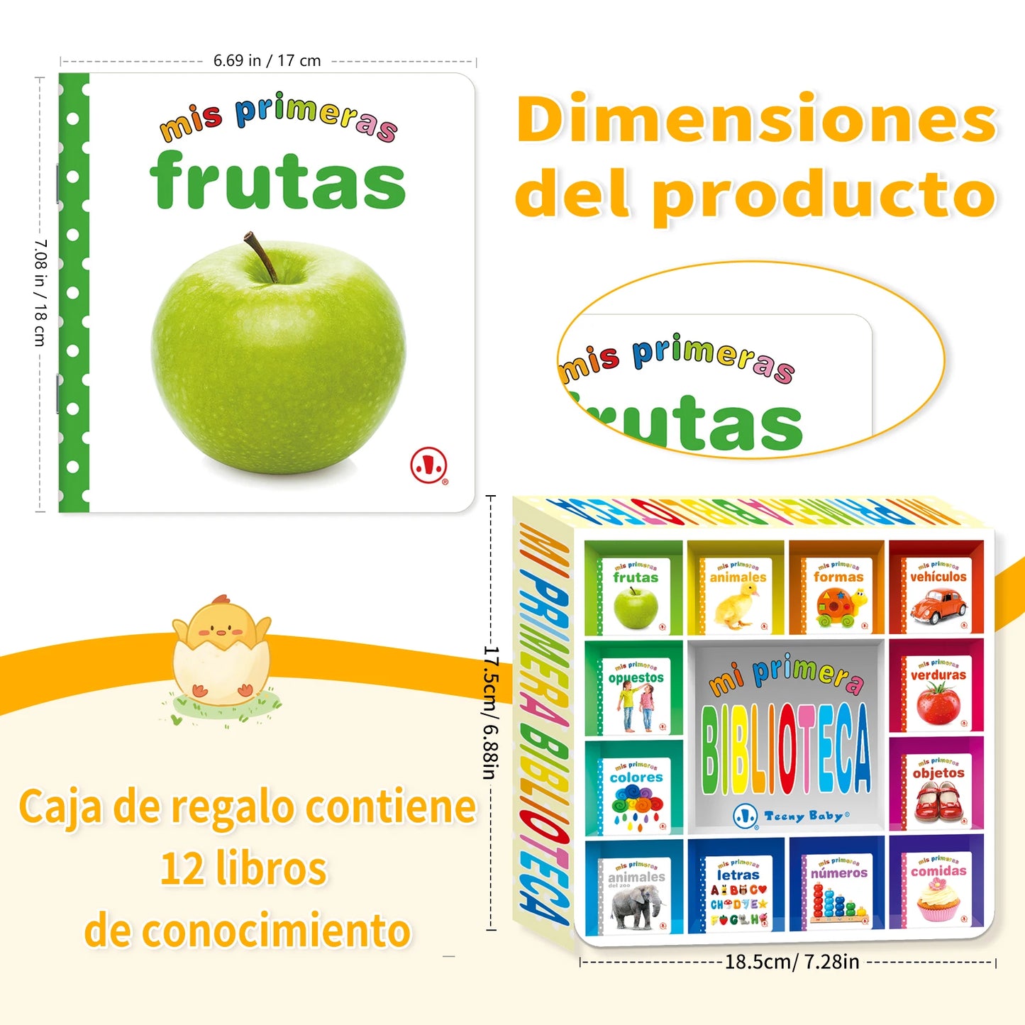 1 Set of 12 Children’s Educational Flip Books – Spanish Boxed Set for Reading, Pictures & Baby Cognition Development