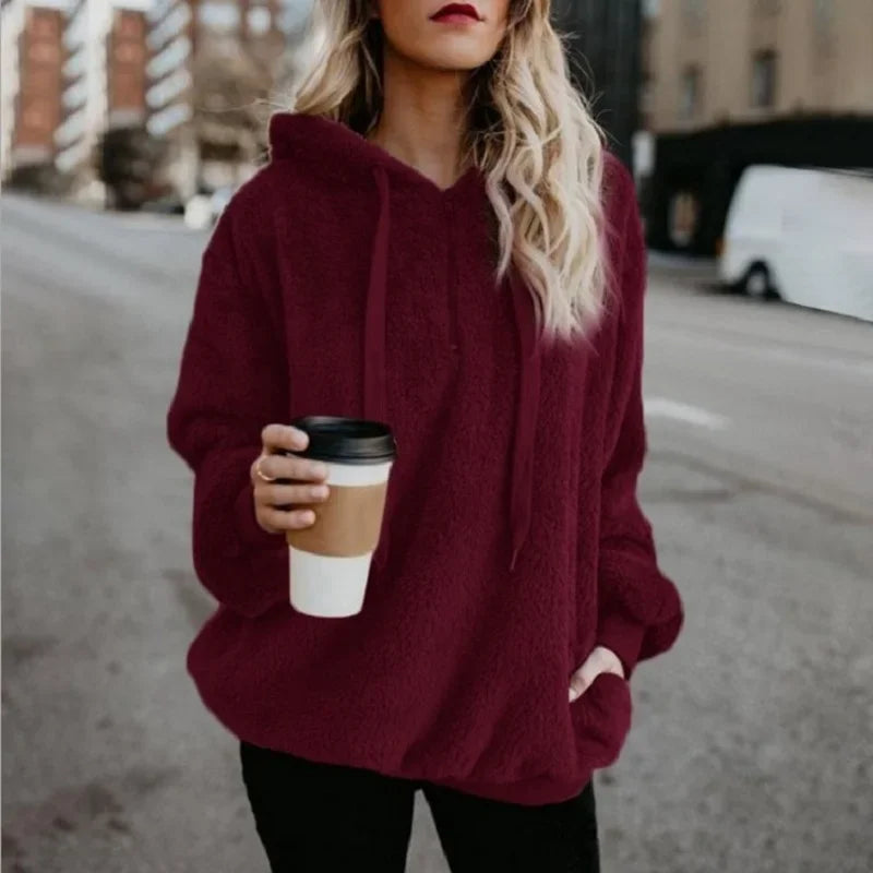 Women's Long-Sleeved Hooded Monochrome Sweater Coat Fashion Trend