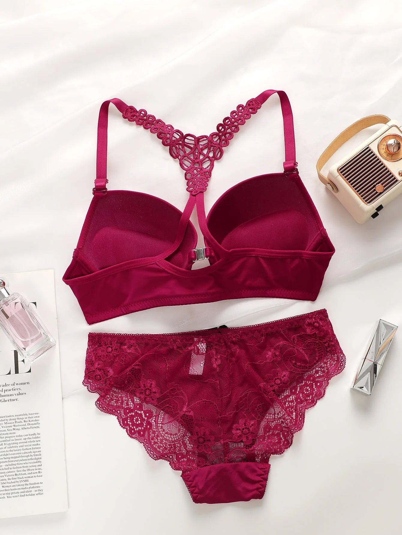 Ladies Black Red Blue Front Buckle Push Up Bra Set with Steel Rims – Beautiful Back Underwear A2128