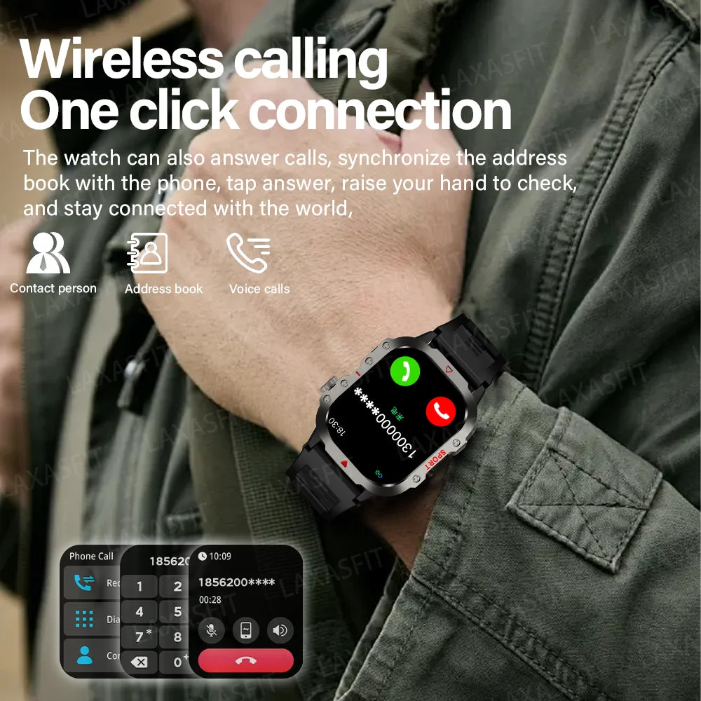 ساعة LAXASFIT الذكية للرجال والنساء - شاشة عالية الدقة 2.01 بوصة، مكالمات بلوتوث، مساعد صوتي