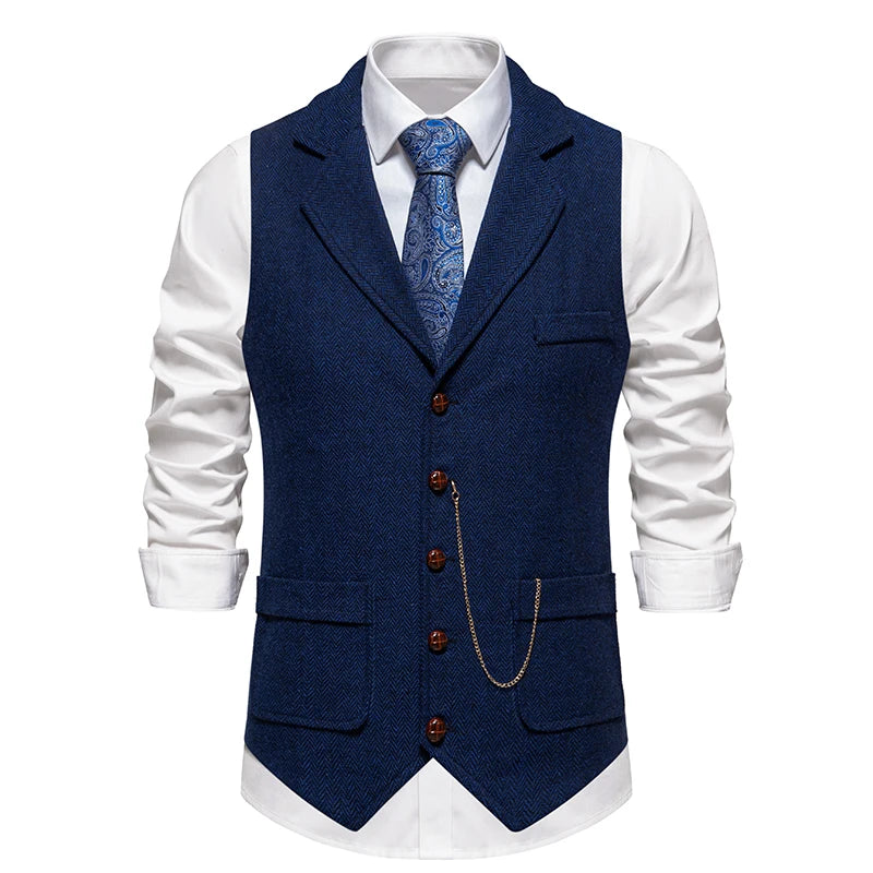 Men's Retro Tweed Suit Vest – Vintage Herringbone Gentleman Party Waistcoat