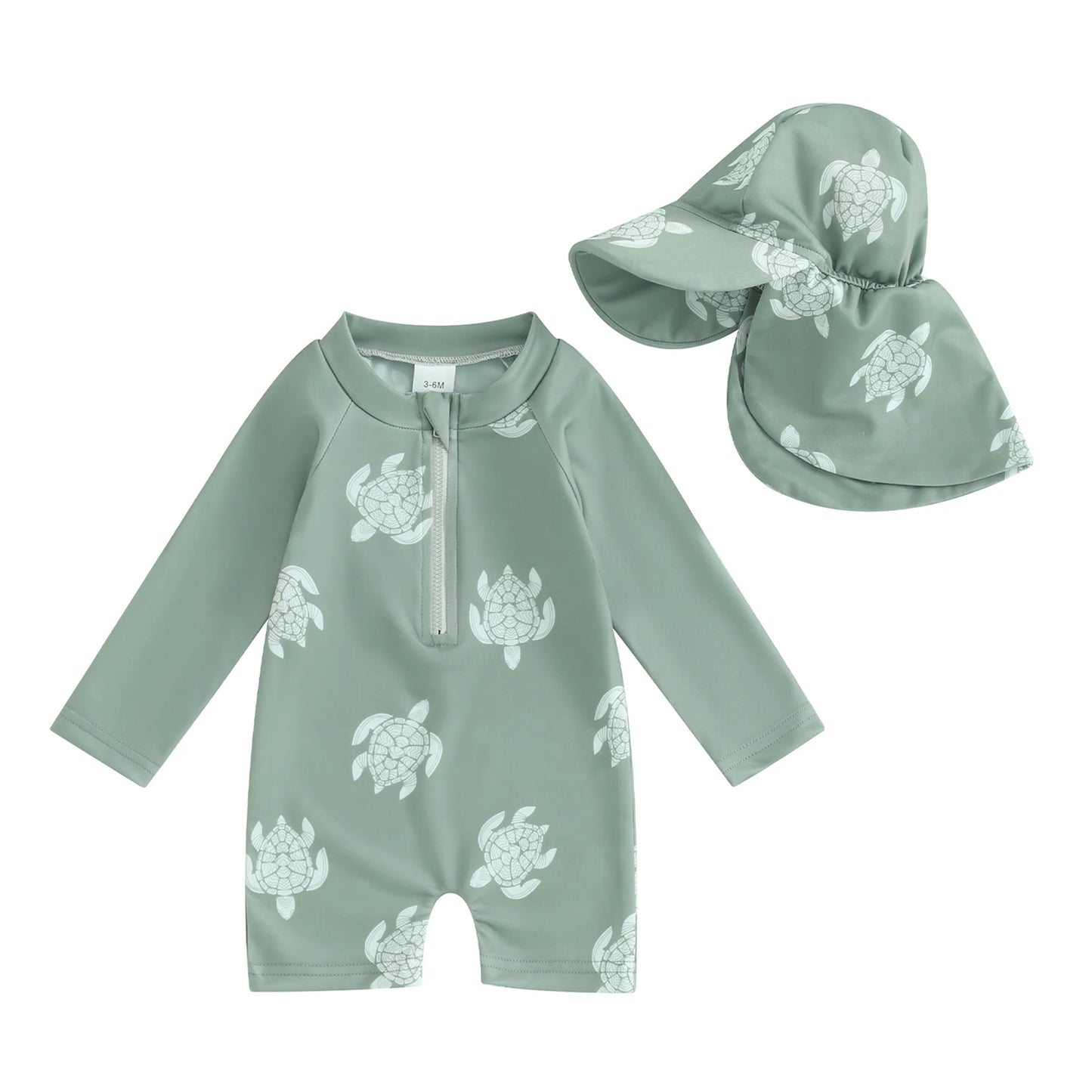 Kids Long Sleeve Swimsuit Set Floral Tropical Print Zip Up with Hat Summer Beachwear