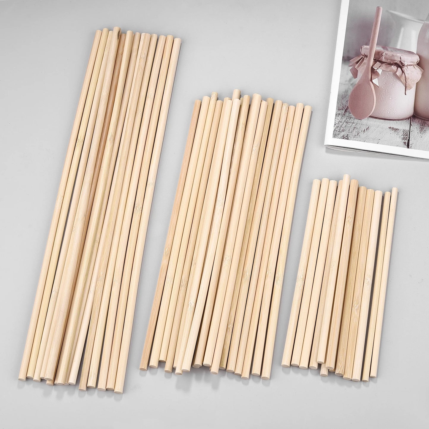 3–8mm Round Natural Wooden Bamboo Sticks – DIY Craft Material for Handmade Projects & Woodworking Supplies