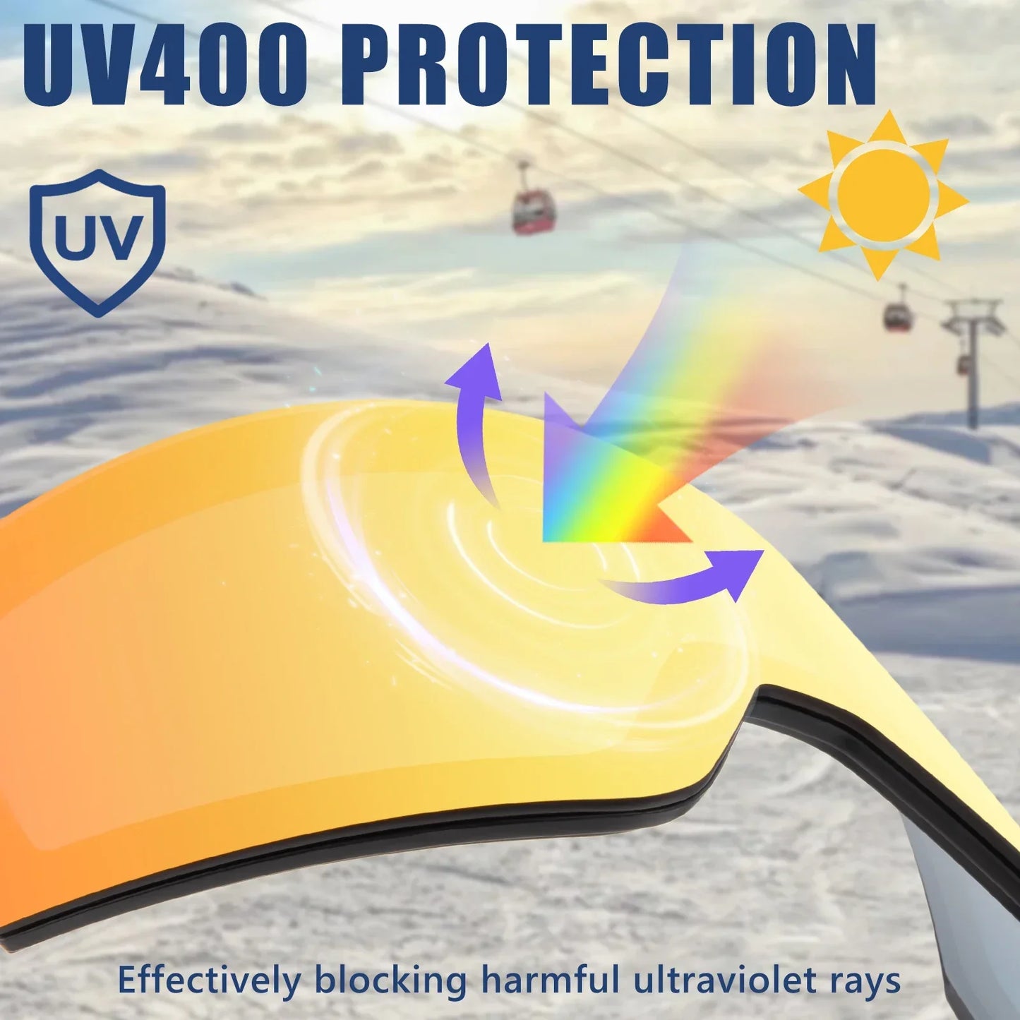 نظارات التزلج الضوئية Kapvoe - عدسات مغناطيسية مضادة للضباب UV400 للرجال والنساء، نظارات رياضية شتوية