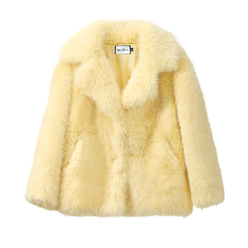 Neo Mint Women Winter 2024 Luxury Faux Fur Coat Thick Warm Solid Long Fox Fur Jacket