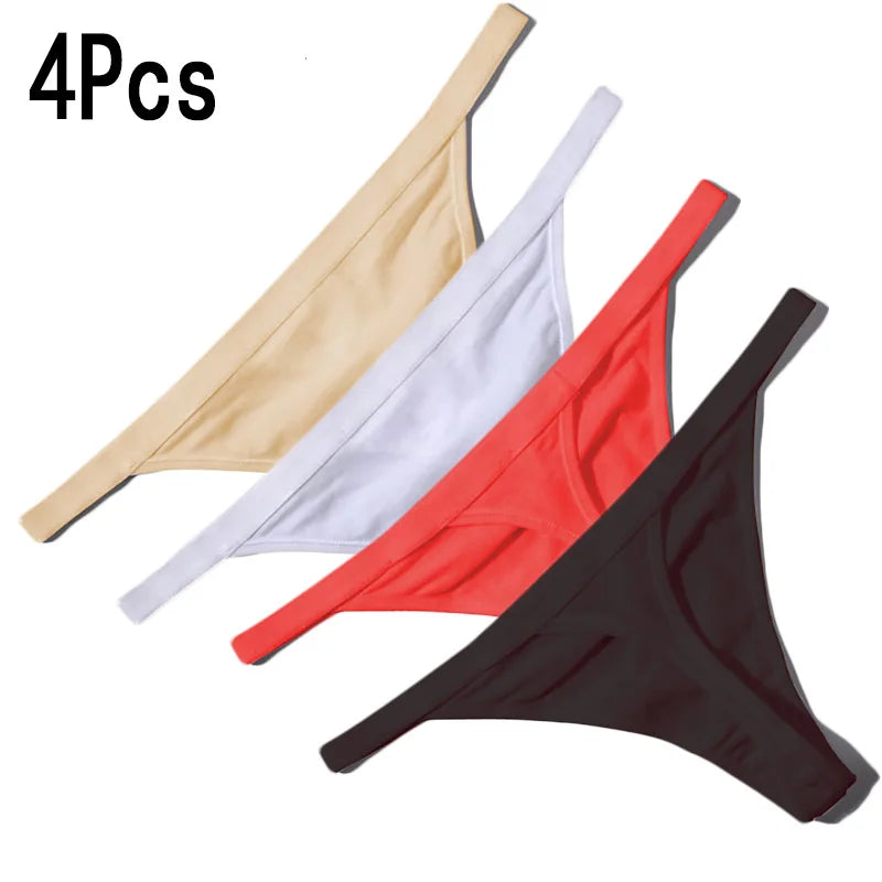 4PCS Women's Cotton Thong Underwear – Sexy, Comfortable, 22-34 Inch Waist | Europe & US Sizes