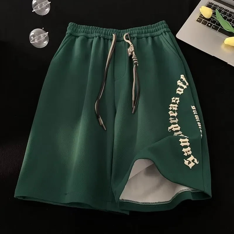 شورت شاطئ رجالي كبير الحجم بمقاسات M–5XL - ملابس صيفية كاجوال بطبعة حروف عتيقة