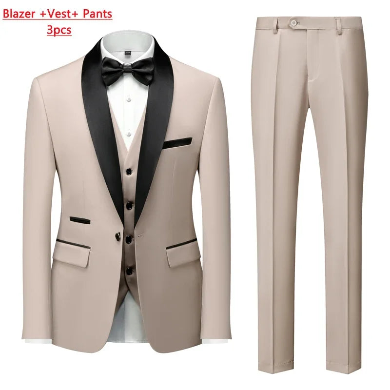 Men's M-6XL Formal 3-Piece Suit – Jacket, Vest & Pants for Business, Wedding & Parties
