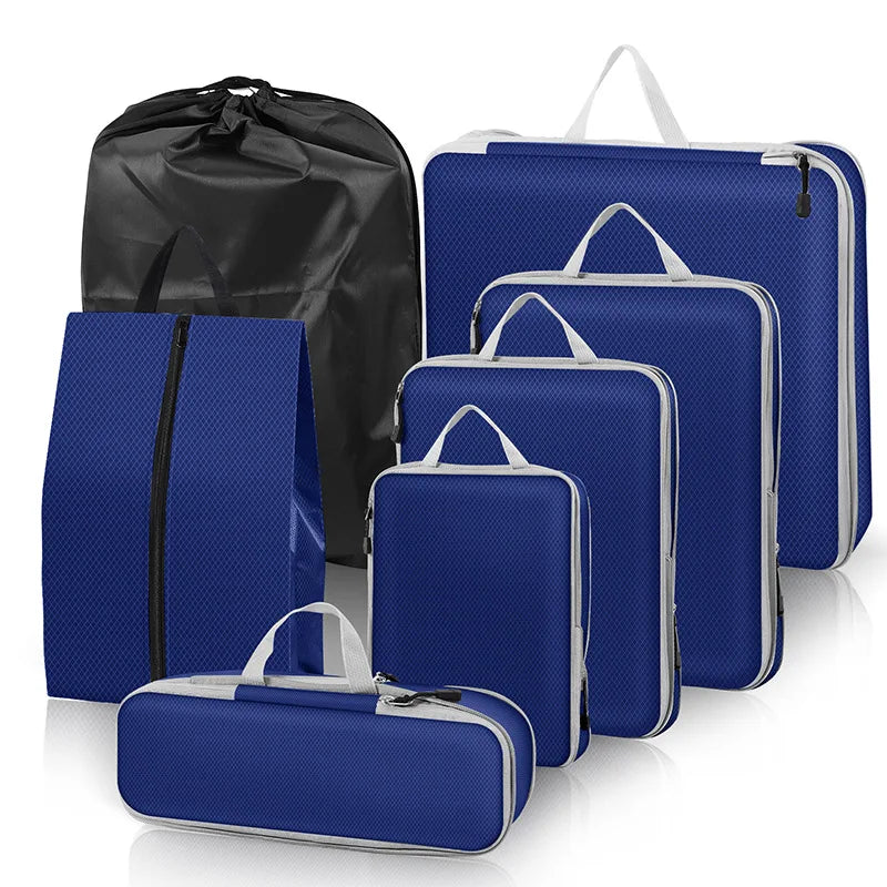 3-7 PCS Compressed Packing Cubes Set | Lightweight Portable Travel Luggage Organizer with Shoe Bag & Mesh Storage
