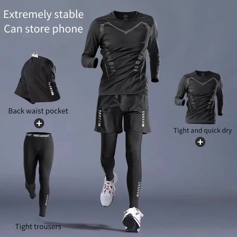 Men's Running Suits | Sports Fitness & Marathon Speed-Dry Training Clothes with Phone Pocket