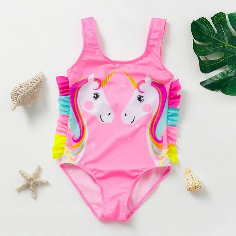 Girls One-Piece Mermaid Swimsuit Fish Scale Unicorn Kids Beachwear Ages 2-8