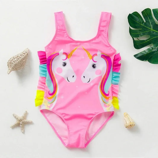 Girls One-Piece Mermaid Swimsuit Fish Scale Unicorn Kids Beachwear Ages 2-8