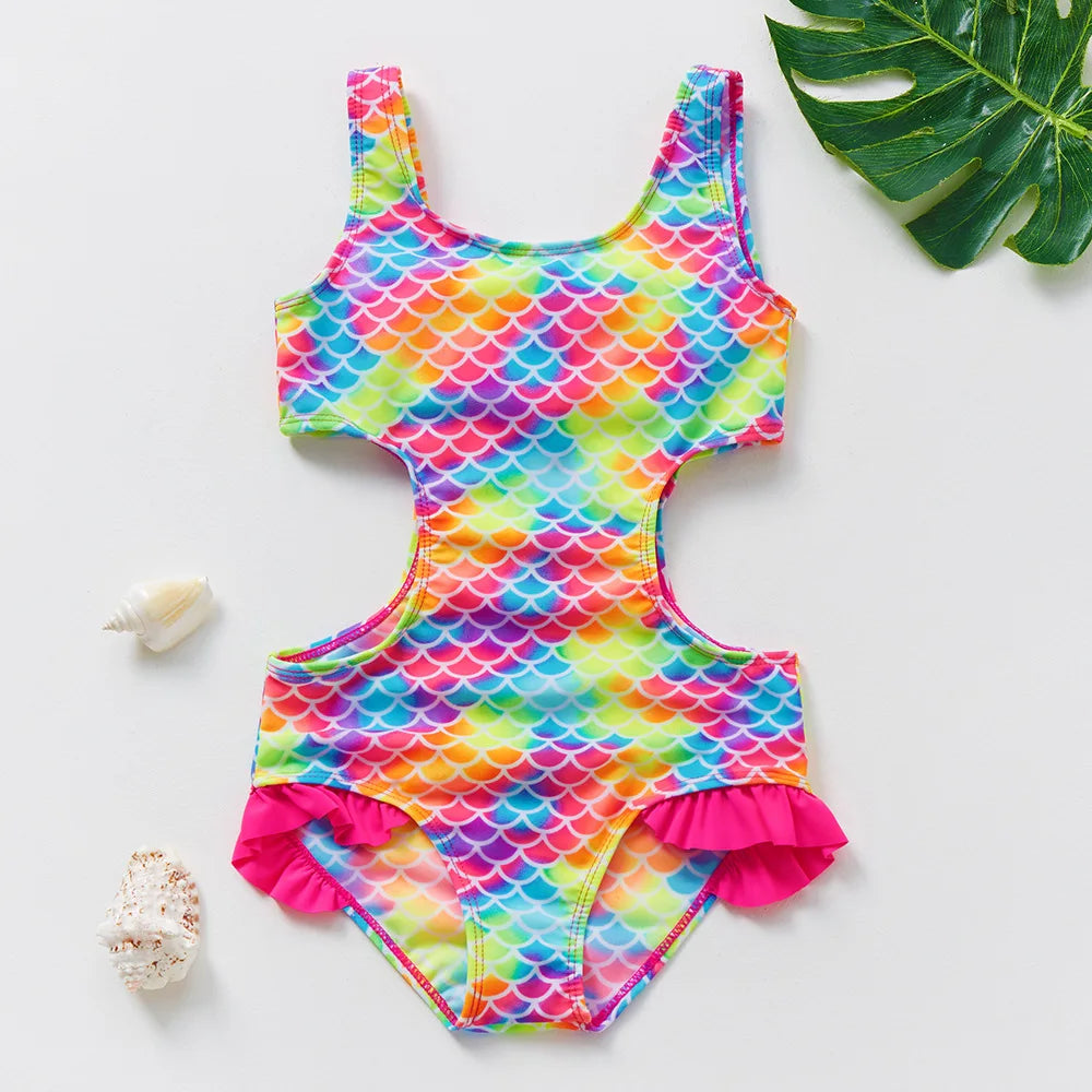 Girls One-Piece Mermaid Swimsuit Fish Scale Unicorn Kids Beachwear Ages 2-8