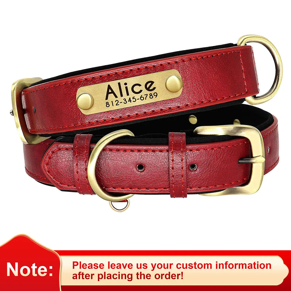 Custom PU Leather Dog Collar – Soft Padded with Engraved Nameplate, Adjustable for Small, Medium & Large Dogs