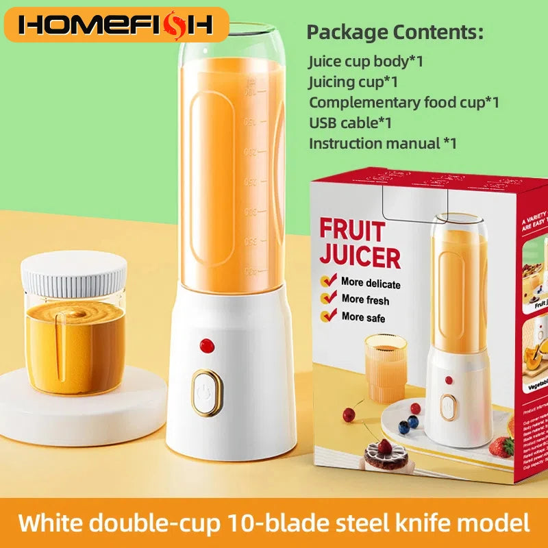 خلاط كهربائي محمول 500 مل - كوب عصارة لاسلكي قابل لإعادة الشحن عبر USB للعصائر والميلك شيك