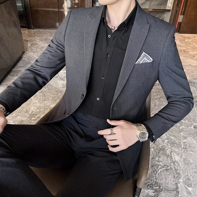 2025 Men's Slim Fit 3-Piece Business Suit – High-End Korean Style Groom & Wedding Outfit M-4XL