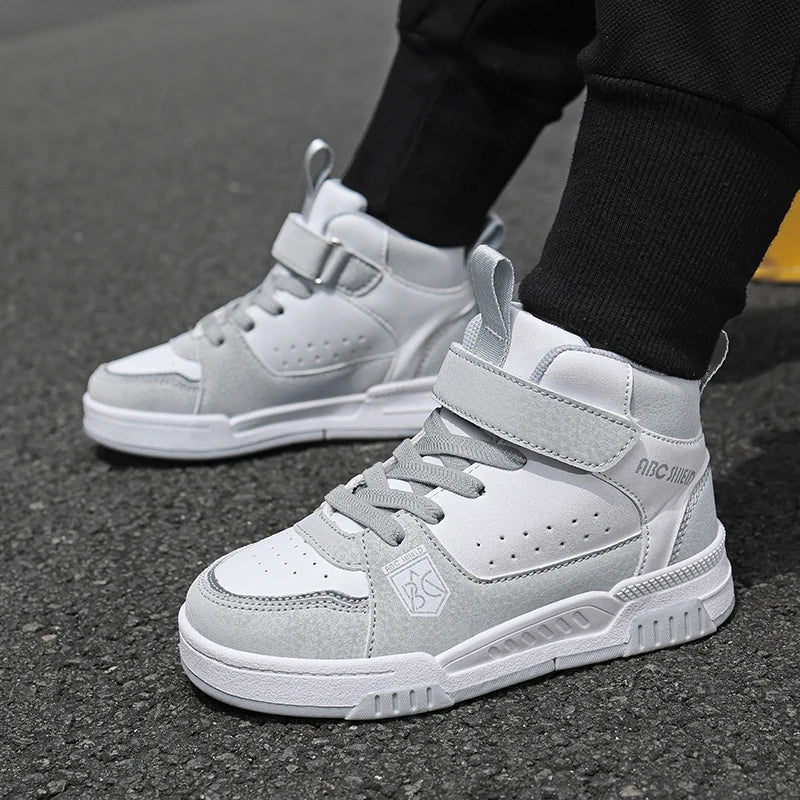 Kids High Top Sneakers | Waterproof Leather Non-Slip Casual Sport Shoes for Boys & Girls