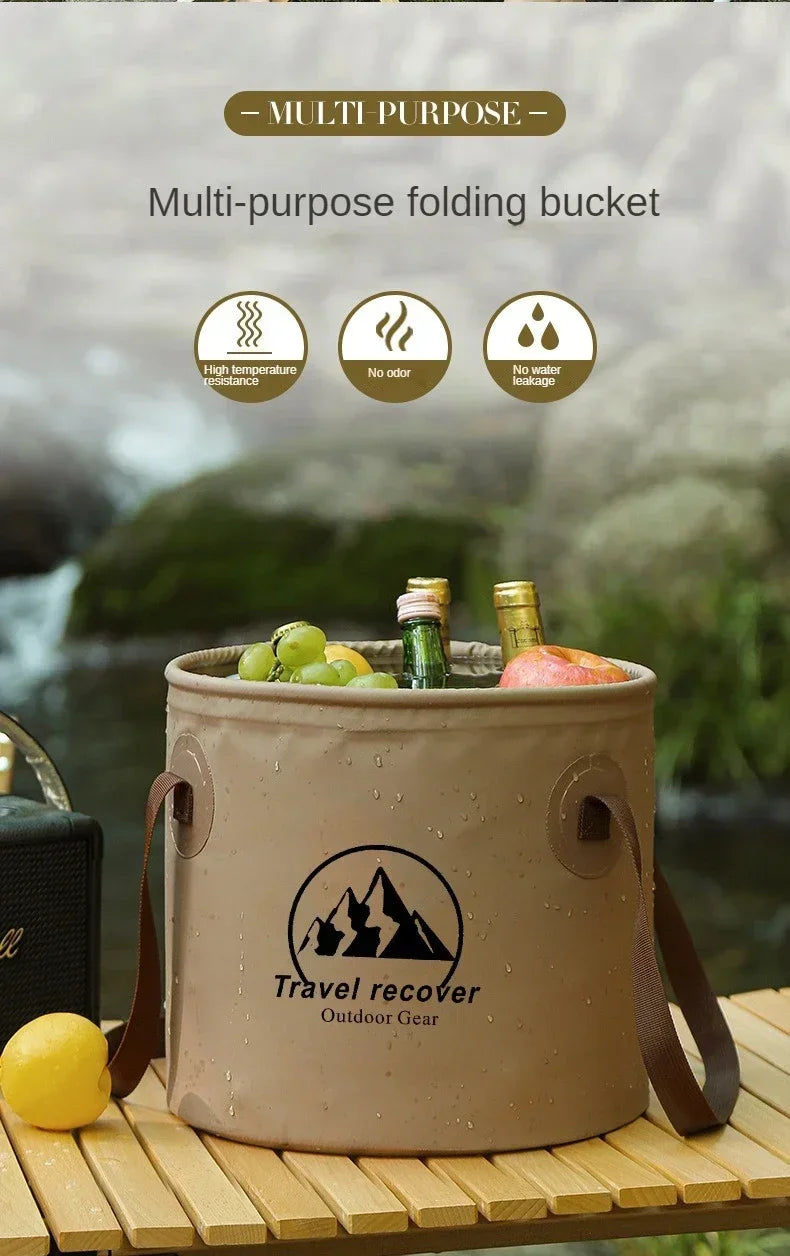 دلو قابل للطي ومقاوم للماء بسعة 5 لتر/10 لتر/20 لتر - حوض محمول قابل للطي للتخييم وصيد الأسماك والمشي لمسافات طويلة والسفر بالسيارة