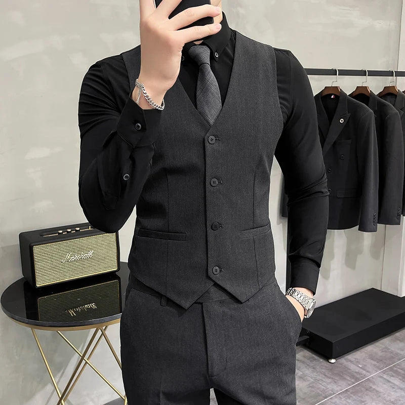 Men's High-End Solid Color Vest – S-7XL Casual Business & Groom Wedding Waistcoat