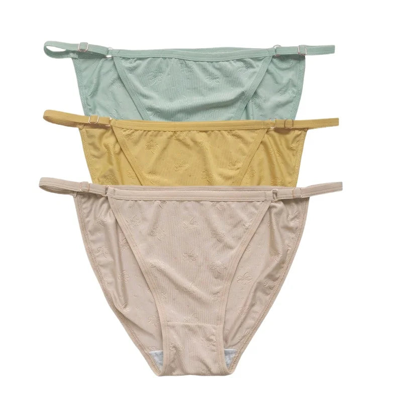 3PCS Set Women's Ice Silk Low Rise Brazilian Panties Solid Color Sexy Underwear S-XL