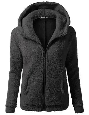 Autumn Winter 2025 Women's Hoodie Zipper Coat Casual Solid Soft Fleece Jacket