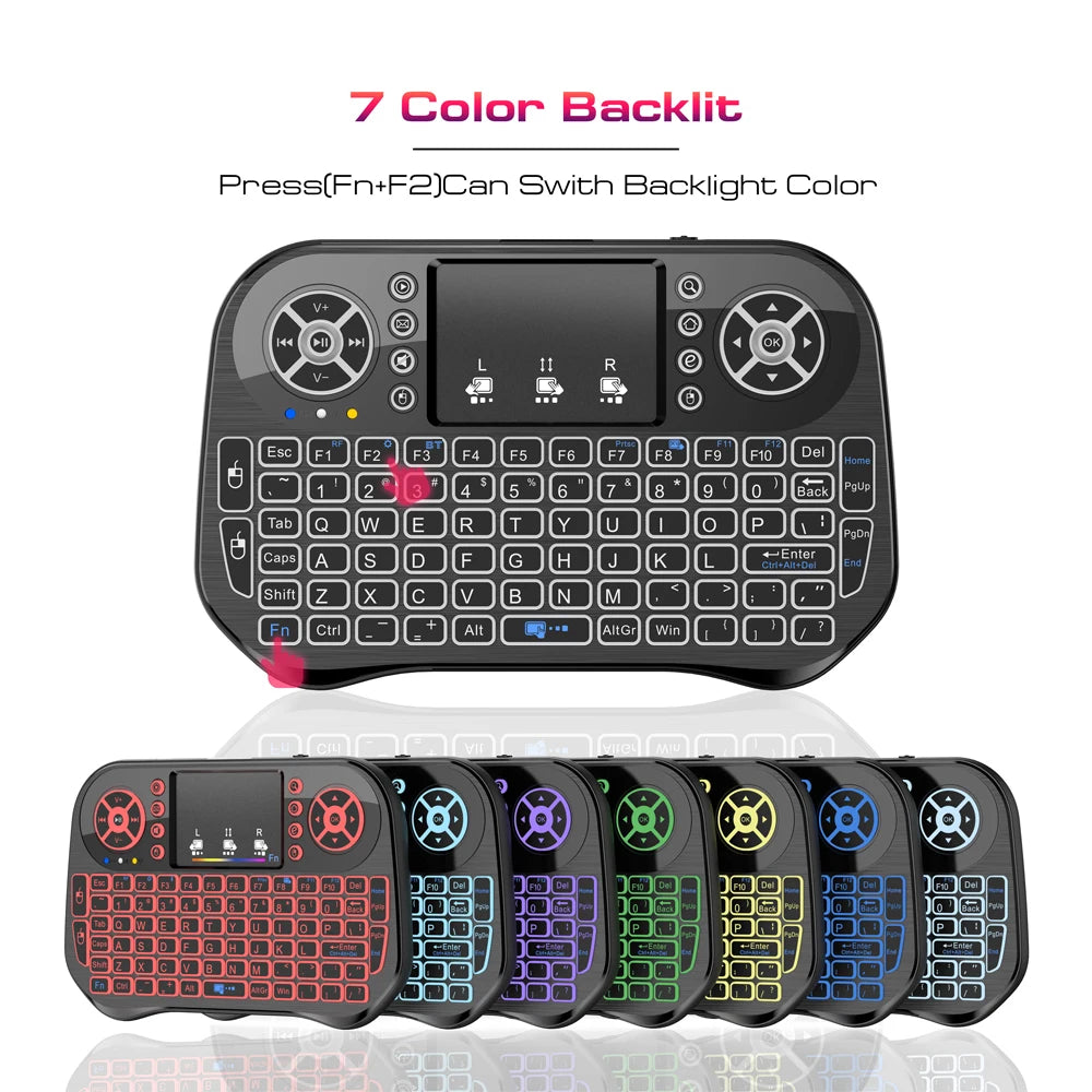 Bluetooth Wireless Mini Keyboard – RGB Backlit, 2.4G USB Receiver, English/Russian/French/Spanish/Portuguese/Arabic/Hebrew Layout for Android TV Box, PC, Laptop, Smart TV