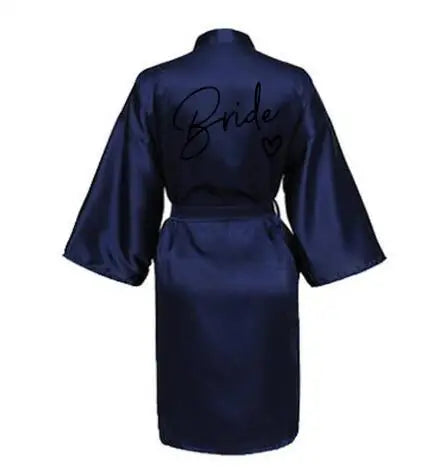 Bridesmaid Satin Robe | Wedding Party Kimono Pajamas with Black Lettering Team Bride Bathrobe
