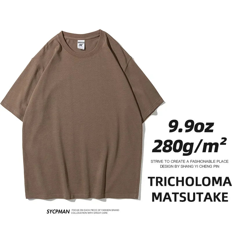 Men’s Oversized Heavyweight T-Shirt – 9.9oz 280gsm Cotton Short Sleeve Tee, Solid Color Trendy Casual