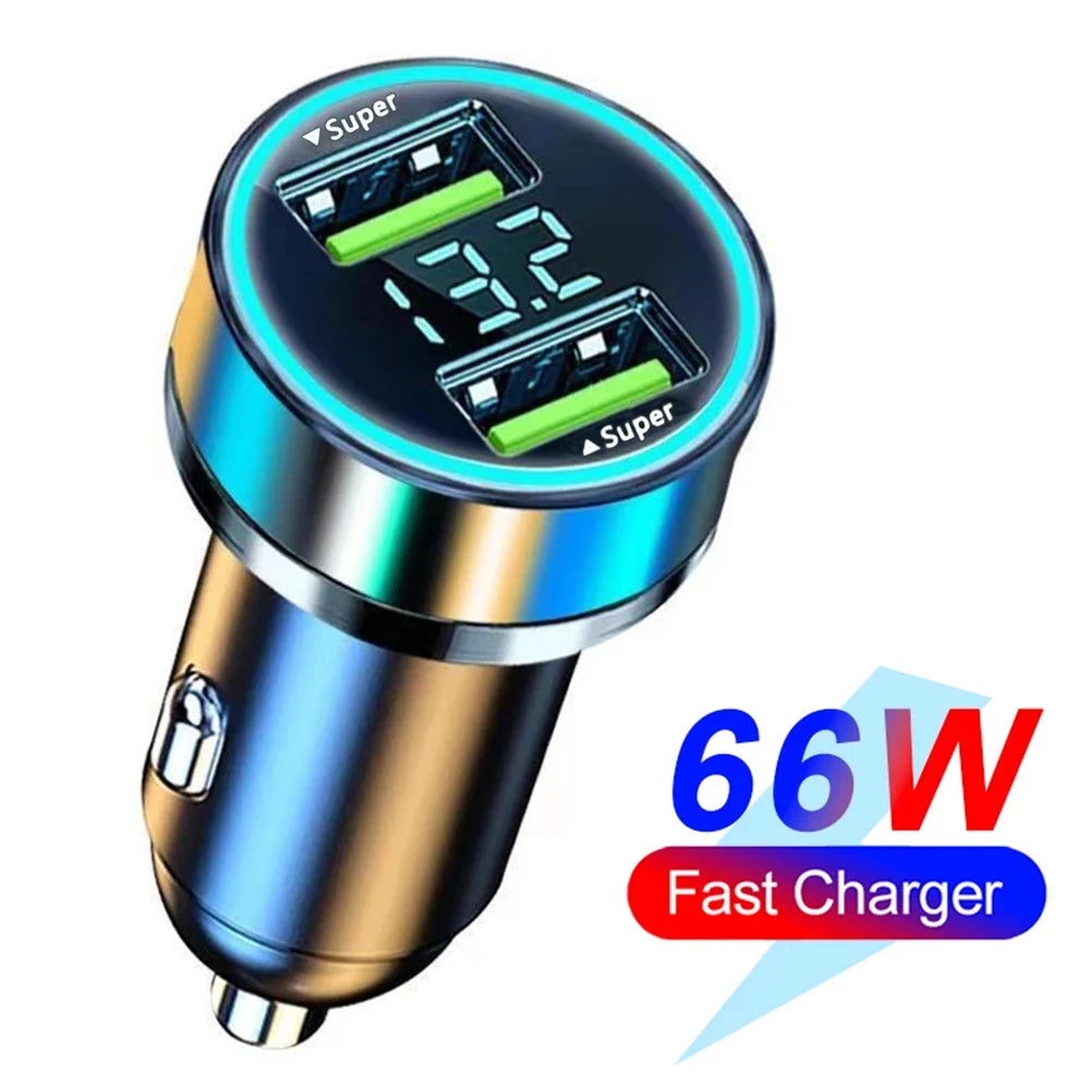 66–250W PD Car Charger – QC3.0 Fast Charging Cigarette Lighter Splitter with Digital Display (1-to-6 Ports)
