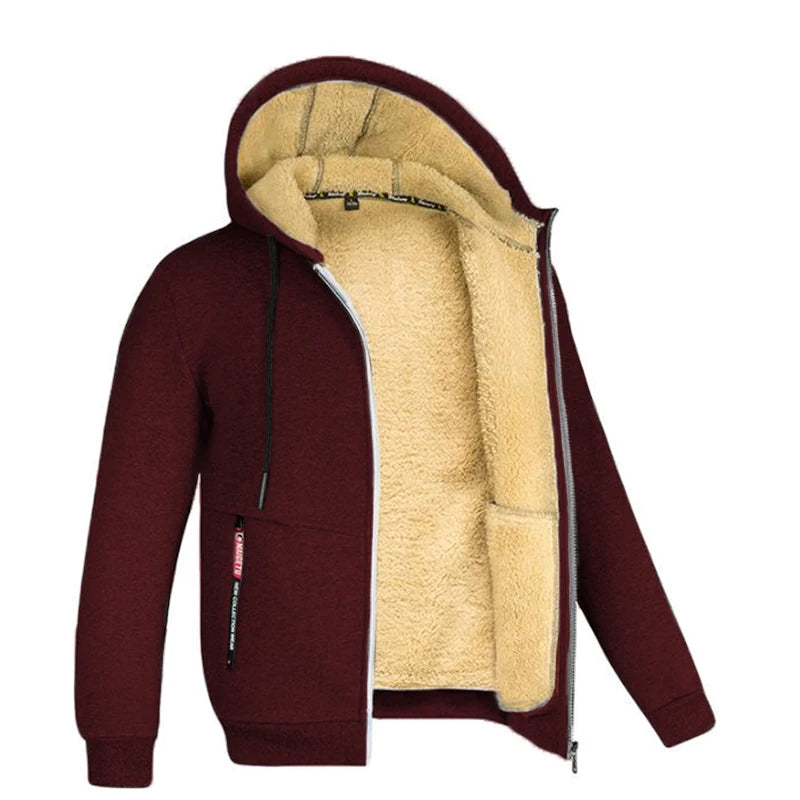 Unisex Trendy Lamb Wool Jacket – Warm Zipper Hoodie with Front Pockets, Plush Lined Winter Coat