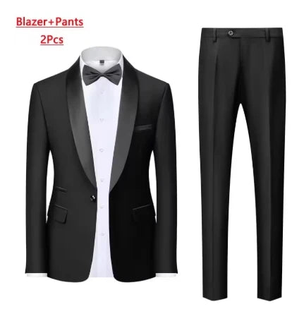 Men's Black 3-Piece Slim Fit Suit – Large Size Wedding & Party Outfit