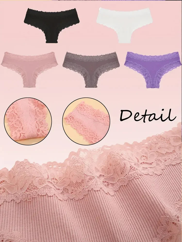 3PCS Women's Cotton Lace Brazilian Panties Soft Sexy Underwear Lingerie S-XL