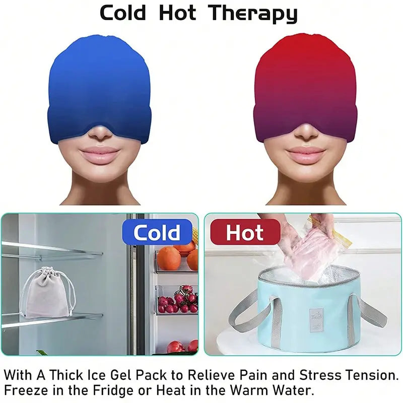 Gel Ice Headache & Migraine Relief Hat – Cold Compress Therapy Cap with Eye Mask for Pain, Pressure & Stress Relief